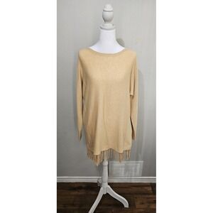Lilly Pulitzer Sweater Women Medium Fringe Hem Pullover Knit Lightweight Relaxed